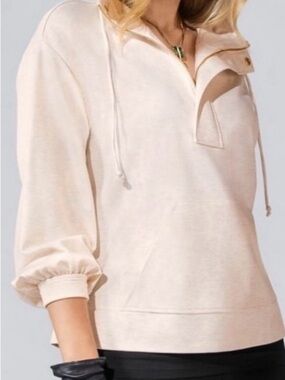 CAbi Heyday Hoodie Cream Gold Accents Size S Casual Cozy Pullover